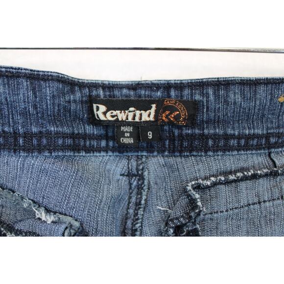 Rewind Capri Button Hem Jeans Women 9 Mid Rise Flat Front Stretch Blue Pants - Picture 11 of 13